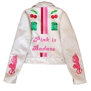 NEW BLANK NYC Retro Hand Painted Vegan MOTO JACKET
